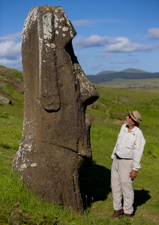 Edmundo Edwards In Front Of A Moai In  Rano Raraku, Easter Island, Chile