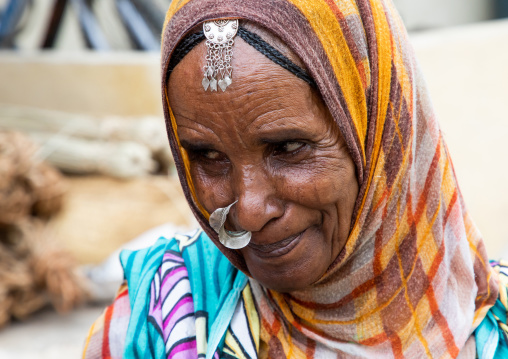 Portrait of an eritrean woman with a nose ring, Semien-Keih-Bahri, Keren, Eritrea