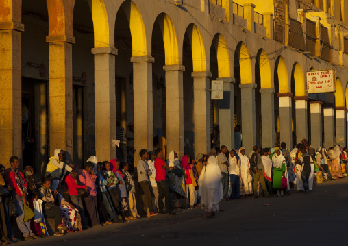People Waiting For A Bus In Front Of The Arcades, Central region, Asmara, Eritrea