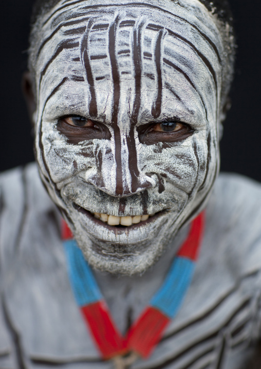 Portrait Of Karo Man With White Paint On Face  Omo Valley Ethiopia