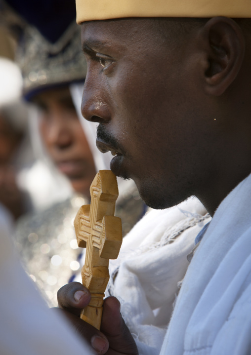 Portrait of a priest during an Ethiopian wedding in an orthodox church, Zway, Ethiopia