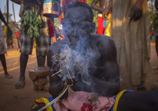 Majang Tribe Man Smoking For A Celebration, Kobown, Ethiopia