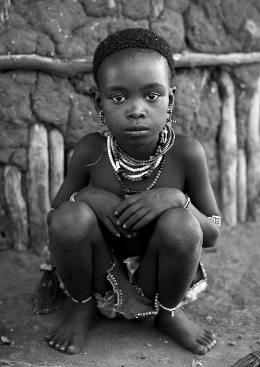 Litte Hamer Girl Tribe In Traditional Outfit, Turmi, Omo Valley, Ethiopia