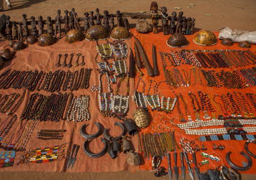 Hamer Tribe Artifacts And Jewelry In Market, Dimeka, Omo Valley, Ethiopia