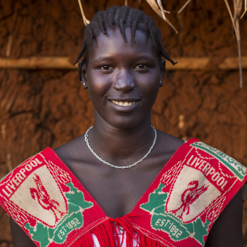 Majang Tribe Woman With A Liverpool Football Club Scarf, Kobown, Ethiopia