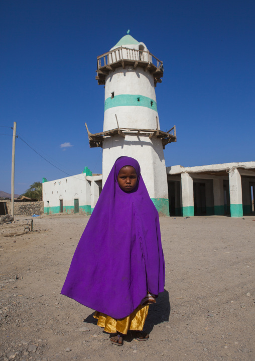 Afar Tribe Little Girl In Front Of Mosque, Assaita, Ethiopia