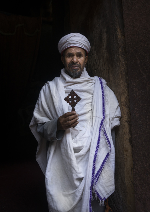 Orthodox Priest Inside A Rock Church, Lalibela, Ethiopia