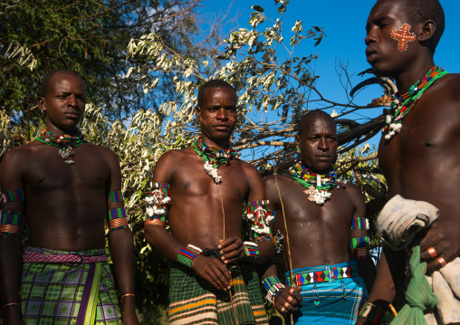 Hamer tribe whippers during a bull jumping ceremony, Omo valley, Turmi, Ethiopia