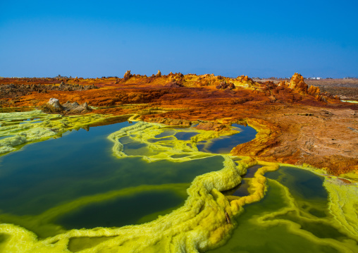 The colorful volcanic landscape of dallol in the danakil depression, Afar region, Dallol, Ethiopia