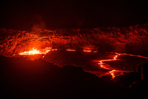 The living lava lake in the crater of erta ale volcano, Afar region, Erta ale, Ethiopia
