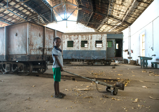 Boy playing in the old train station, Dire dawa region, Dire dawa, Ethiopia