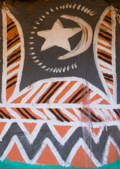 Ethiopia, Kembata, Alaba Kuito, star and moon on a painted house