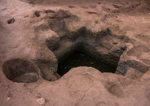 Monolithic rock-cut church pool for timkat, Amhara region, Lalibela, Ethiopia