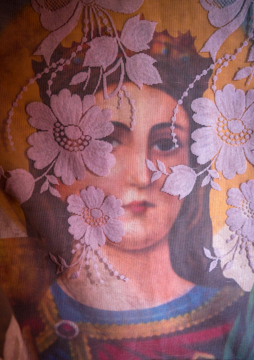 Maryam icon protected by a white transparent scarf, Amhara region, Lalibela, Ethiopia