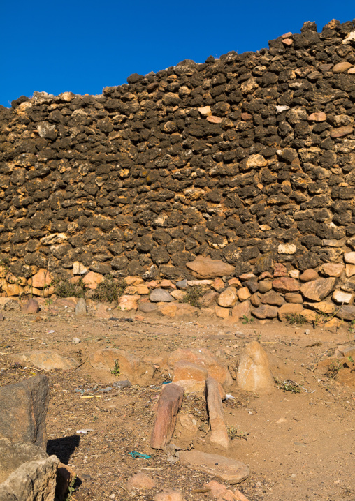 Old tombs in the street of a traditional Argoba stone houses village, Harari Region, Koremi, Ethiopia