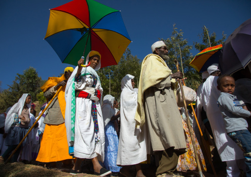 Ethiopian orthodox pilgrims during Timkat epiphany festival, Amhara region, Lalibela, Ethiopia