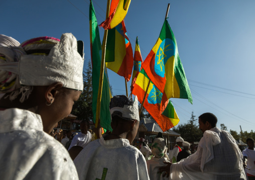 Ethiopian orthodox procession celebrating the colorful Timkat epiphany festival, Amhara region, Lalibela, Ethiopia