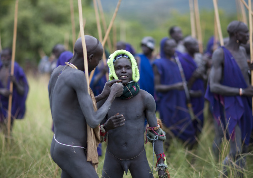 Donga stick fighting in Suri tribe, Tulgit, Omo valley, Ethiopia