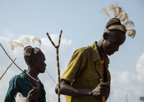 Tribe warriors during the proud ox ceremony in the Dassanech tribe, Turkana County, Omorate, Ethiopia