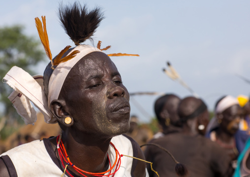 Bodi tribe fat man dancing during Kael ceremony, Omo valley, Hana Mursi, Ethiopia