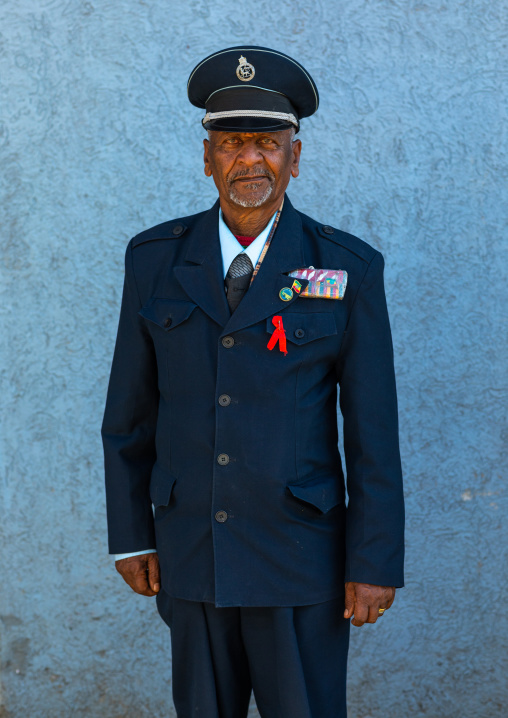 Veteran from the italo-ethiopian war in army uniform, Addis Abeba region, Addis Ababa, Ethiopia
