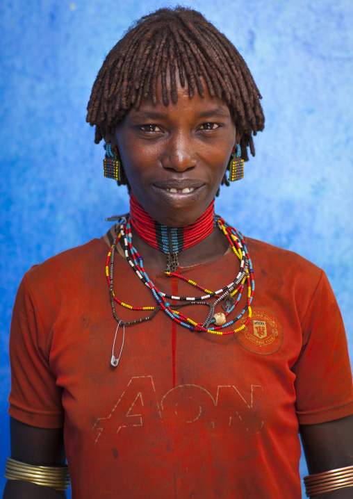 Hamer Tribe Woman With A Manchester United  Football Shirt, Turmi, Omo Valley, Ethiopia