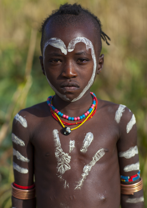 Bashada Tribe Kid With Body Painting, Dimeka, Omo Valley, Ethiopia