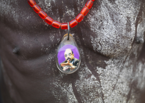 Detail Of Man Painted Chest With Pendant Depicting Portrait Of Prime Minister Meles Zenawi Ethiopia