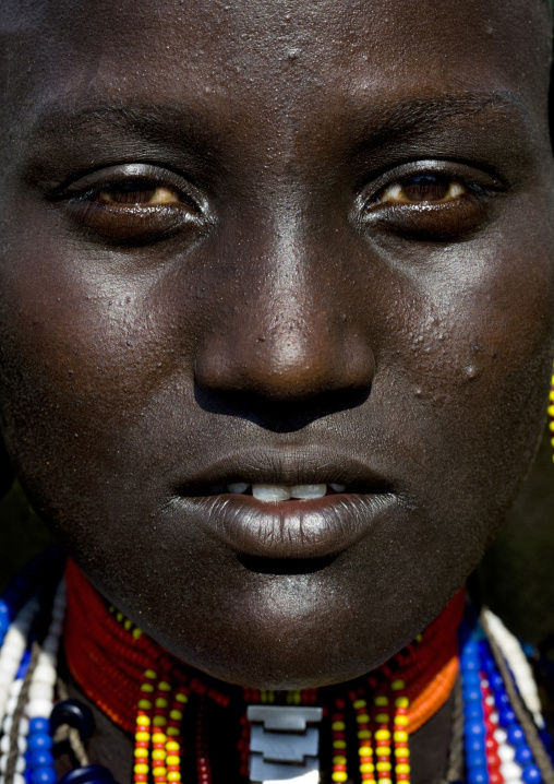 Arbore Tribe Woman Beaded Necklace Portrait, Omo Valley, Ethiopia