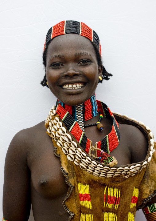 Hamar Woman, With Traditional Jewels, Headband And Toothy Smile, Turmi, Omo Valley, Ethiopia