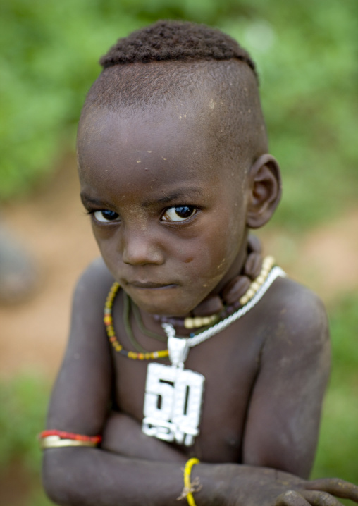 Serious Hamar Tribe Kid With 50 Cent Chain, Turmi, Omo Valley, Ethiopia
