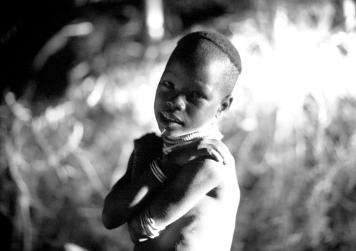 Black And White Portrait Of A Kid From Karo Tribe, Korcho Village, Omo Valley, Ethiopia