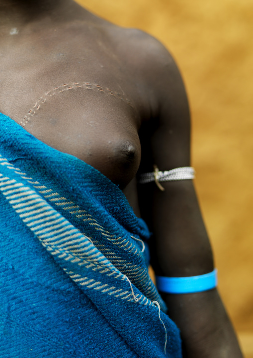 Detail Of The Soulder And Chest Of A Young Bodi Tribe Woman With Scarification, Hana Mursi, Omo Valley, Ethiopia