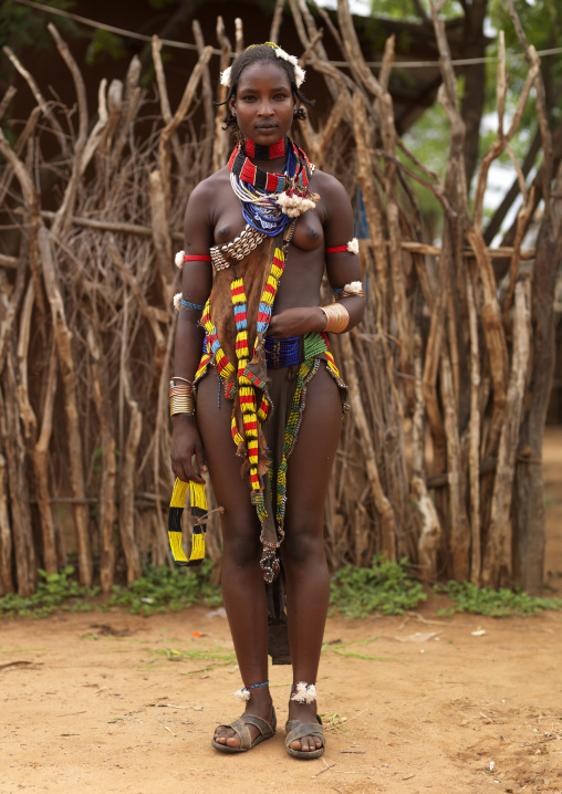 Portrait Of A Young Hamar Tribe Woman With Colourful Adornment, Turmi, Omo Valley, Ethiopia