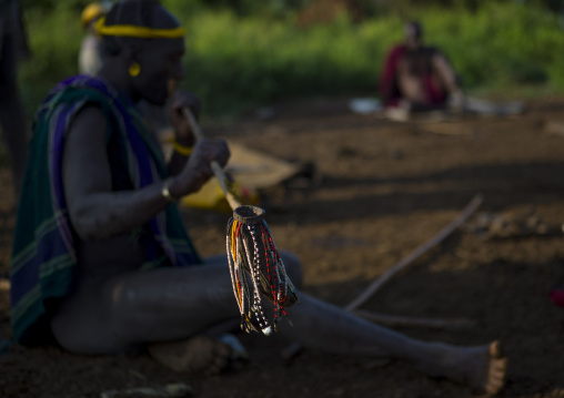 Bodi Tribe Man Waking Up The Village With A Flute, Hana Mursi, Omo Valley, Ethiopia
