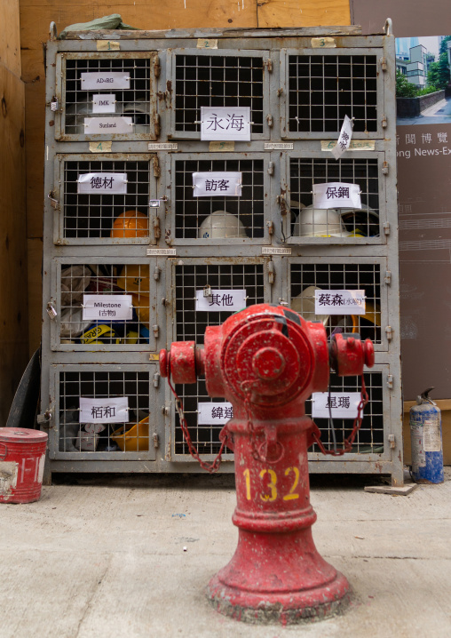 Fire hydrant and helmets, Special Administrative Region of the People's Republic of China , Hong Kong, China