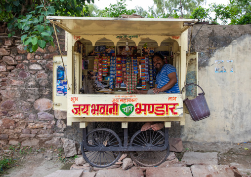 Food stall selling street food, Rajasthan, Bundi, India