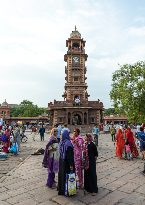 Rajasthani women chatting in front of the clock tower, Rajasthan, Jodhpur, India