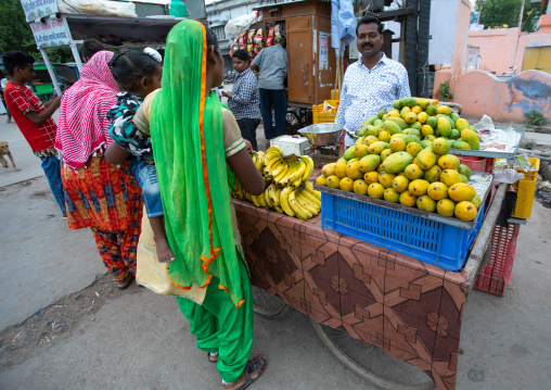Fresh fruits in indian vegetable market, Rajasthan, Bundi, India