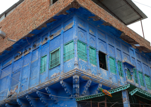 Old balcony of a brahmin blue house, Rajasthan, Jodhpur, India