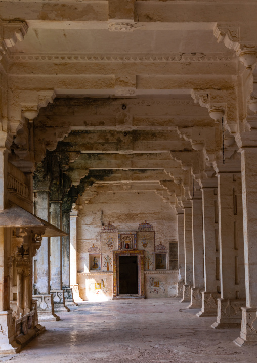 Pillared corridors in Taragarh fort, Rajasthan, Bundi, India