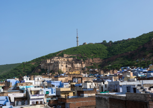Cityscape with old blue houses brahmins, Rajasthan, Bundi, India