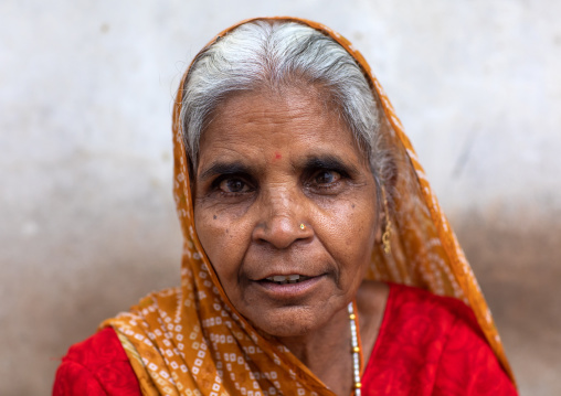 Portrait of a senior rajasthani woman in traditional sari, Rajasthan, Bundi, India