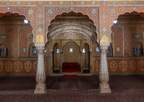 View of the private audience hall in Anup Mahal in Junagarh fort, Rajasthan, Bikaner, India