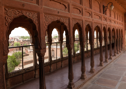 Pillared corridors in Junagarh fort, Rajasthan, Bikaner, India