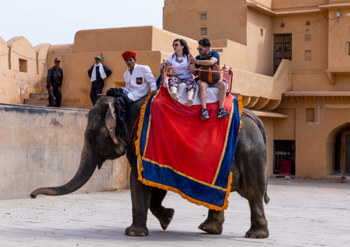 Elephant ride for tourists in Amer fort and palace, Rajasthan, Amer, India