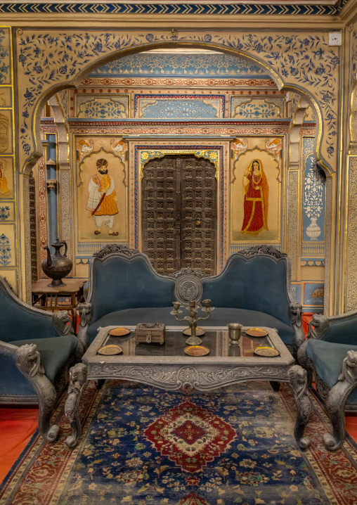 Patwa haveli room furnitures, Rajasthan, Jaisalmer, India