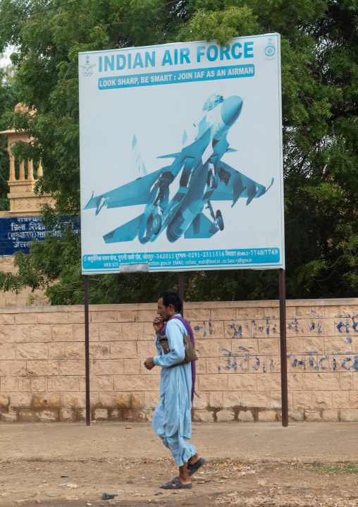 Billboard for indian air force recruitment in the street, Rajasthan, Jaisalmer, India