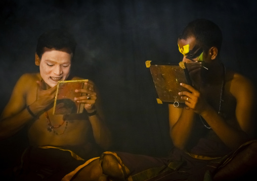 Kathakali Dancers Applying Make-up, Kochi, India
