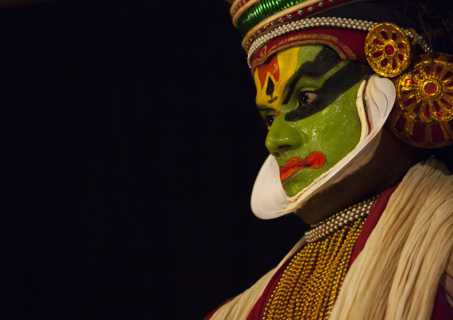 Potrait Of A Kathakali Dancer With Traditional Face Make Up, Kochi, India